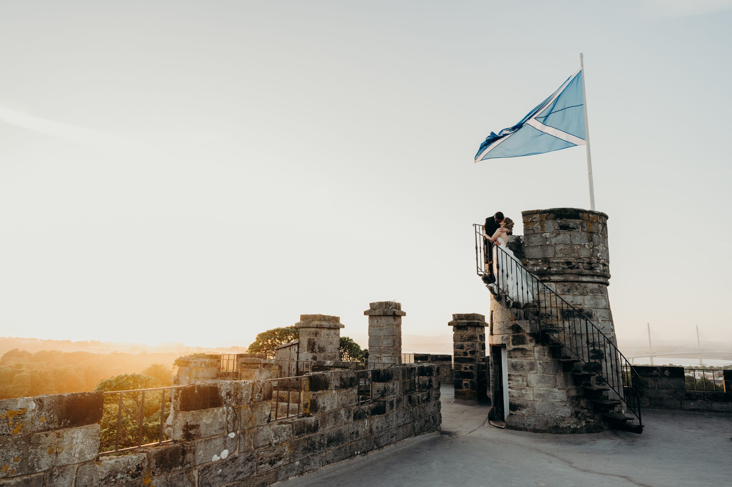 A couple getting married at a Scottish castle